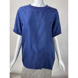 Adrienne Vittadini Petites Blue Short Sleeve Silk Blouse S